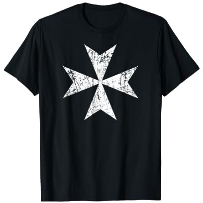 Malteser Kreuz T-Shirt, used-look, weiß Print Malta Kreuz T-Shirt