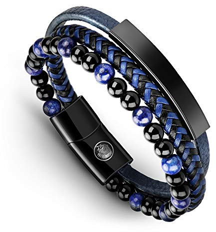Casisto.J Pulsera Cuero Hombre - Pulsera Trenzada Hecha a Mano clásica en Negro y marrón con Cierre magnético Grabado Joyas Gratis en Caja