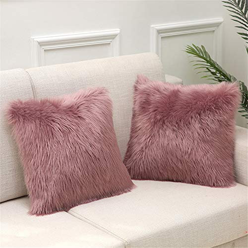 Martin Kench 2PCS Kissenbezug Kunstfell Reißverschluss Kissenhülle Kissenbezüge Fellkissen Sofakissen Fell Bezüge Kissen Hülle Sofa Deko Hüllen (Lila,50 * 50cm)