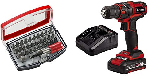 KWB GERMANY GMBH 118490 - Scatola di Punte con Punte da 32 pezzi, Acciaio al Cromo-Vanadio + Einhell 4513914 Trapano Avvitatore a Batteria