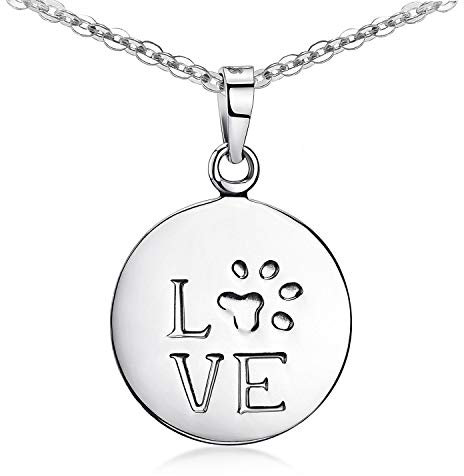 MATERIA Hundepfote Kette rund aus 925 Sterling-Silber mit Gravur Love Pfote KA-270-K30-40cm