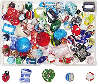 Chenkou Craft 50 piezas de cuentas de vidrio mezcladas para hacer joyas para adultos, grandes pequeñas a granel para manualidades, cuentas de Murano de Murano + 1 caja de plástico