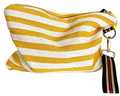LEUCHTBOX Große Kosmetiktasche Kulturbeutel Summertime Stripes Canvas Wash-Bag für Frauen Reise Kulturtasche Make-Up Bag Gestreift (Gelb)