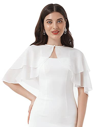 TiaoBug Damen Chiffon Stola Schal Poncho Vorne Kurz Hintern Lang Umhang Cape asymmetrisches Oberteil über festliche Kleider Brautkleid Accessoire Weiß K Einheitsgröße