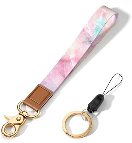 Hsxnam Dragonne porte-clés pour homme et femme avec dragonne pour clés de voiture, badges, cartes, téléphone, appareil photo, Marbre rose phosphorescent,