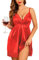 Avidlove Nuisette Femme Satin Sexy Chemise De Nuit Col en V Lingerie Courte Bretelles Reglables Robe Grande Taille Satinée Dentelle Cami Ensemble Rouge XXL