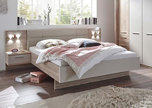 Froschkönig24 Paris-ONE Bett Doppelbett Eiche San Remo/Champagner