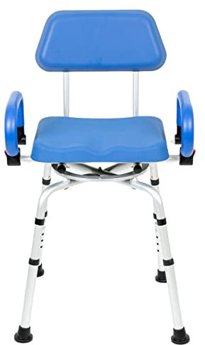 iLIVING ILG-638 - Silla de Ducha giratoria giratoria para bañera y Ducha con Asiento Acolchado, Respaldo y Brazos, Altura Ajustable, Color Azul