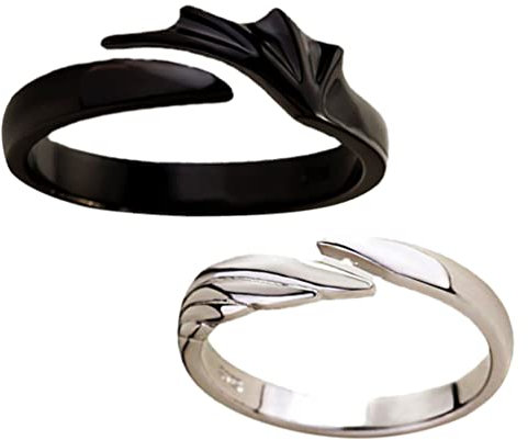 LIFKOME 2Pcs Angel Devil Wings Anello Aperto per Uomo E Dragon Regolabile Black Bianco Coppia Coppia Anello Regalo