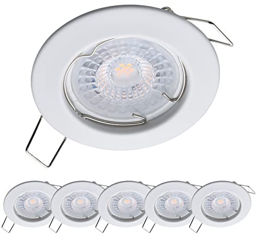 Oktaplex Lighting 6er Set LED Einbaustrahler Sedan - mit LED Modul 4,8W 3000K 230V 380lm Warmweiß 110° - Spot Weiß Lochmaß 60mm