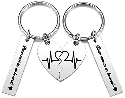 PiercingJak 2PCS Porte-clés Cœur Couple Amoureux Amour Personnalisé Gravé Pour Moi Tu Es Le Seul Puzzle Séparable Trousseau Pendentif Acier Inoxydable Cadeau Anniversaire Saint-Valentin-Argent