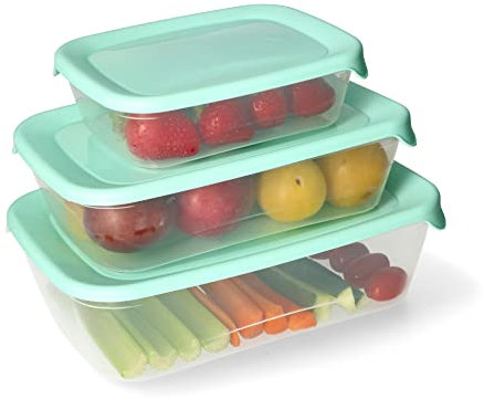 KOTARBAU® 3 x Recipiente de plástico para comida, 500, 1000 y 2000 ml, Fiambrera, Contenedor cuadrado, Tupper para almacenamiento de alimentos, Taper, Cierre hermético, Transparente, 3 UNIDADES