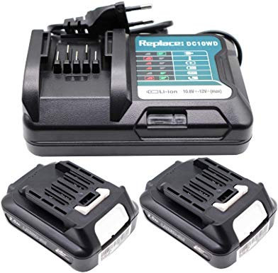 2X BL1021B 2.0Ah Batterie avec 10.8V 12V Chargeur DC10WD DC10SB, pour Makita 12V Akku BL1020B BL1015 BL1016 BL1041B BL1040B 197396-9, HP333DSAP1 MP100DZ DF031D DF0331D TD110D JR103D CP100DZ DF333DSAE