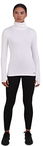 TCA Women's Warm Up Long Sleeve Training Workout Funnel Neck Thermal Running Top with Thumbholes - White, XS