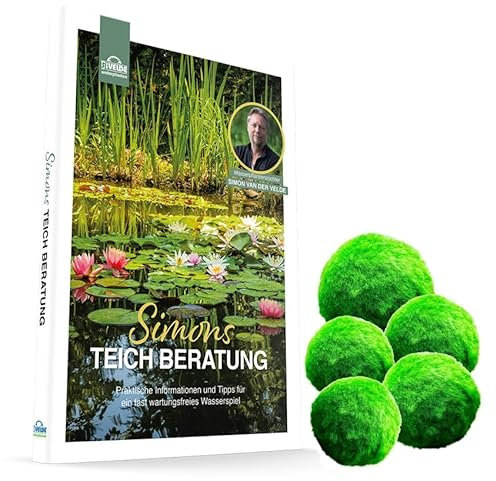 vdvelde.com - Simons Teich Beratung Buch - Deutsch + 5 Mooskugeln - Gartenteich Anlegen mit Teichspezialist Simon Van der Velde - Tipps für den wartungsfreies Wasserspiel ohne Teichpumpe