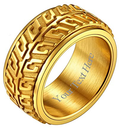 Richsteel Personalisierter drehbarer Fingerring 10mm breit Zappel Bandring Mechaniker Reifen Fingerring Punk Bandring mit Geschenkebox für Paar Pärchen