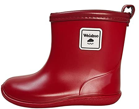 Weishuo Stivaletti Pioggia Bambini Bambina Leggeri Impermeabili Stivali Pioggia Bambino in Morbido PVC Stivali di Gomma per Ragazzo Ragazza da 1 a 8 anni, Taglia del Produttore 16, 24 EU, Rosso