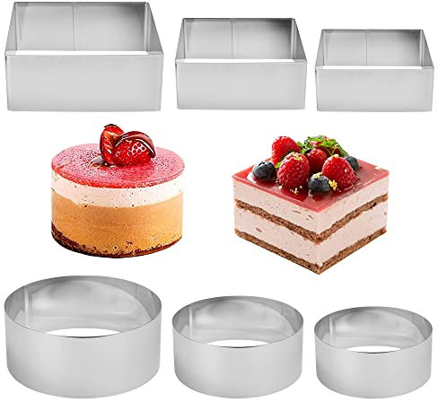 QINERSAW 6-teilig Dessertringe Edelstahl Speiseringe Mini Kuchenringe Kleine Tortenringe Mousse Ring rund Kochringe Kuchenform Törtchenform Dessert Formen Brötchen Kuchen Dessert Schimmel φ 6/8/10cm