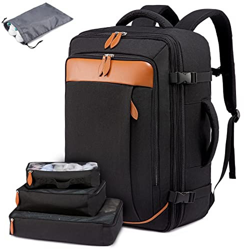 LOVEVOOK Rucksack Handgepäck Flugzeug, Erweiterbarer Reiserucksack, Laptop Travel Backpack Damen Herren für 17 Zoll, Business Schwarz Sportrucksack Damen für Weekender
