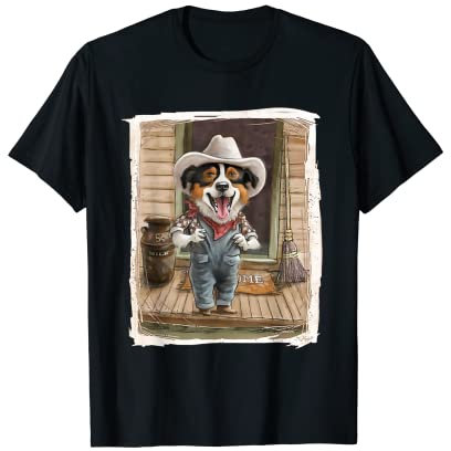 Rough Collie Hund Lustiger Bauernhof Cowboy T-Shirt