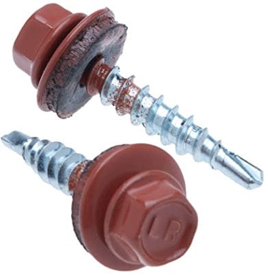 4.8 mm x 25 mm Viti per tetti, testa esagonale autoperforanti colorate (RAL 8004 Marrone rame) viti per tetti con rondella di tenuta in EPDM, viti temprate zincate antiruggine (50 pezzi)