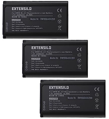 EXTENSILO 3x batteria compatibile con Panasonic Lumix DC-S1H fotocamera DSLR (3500mAh, 7,4V, Li-Ion)