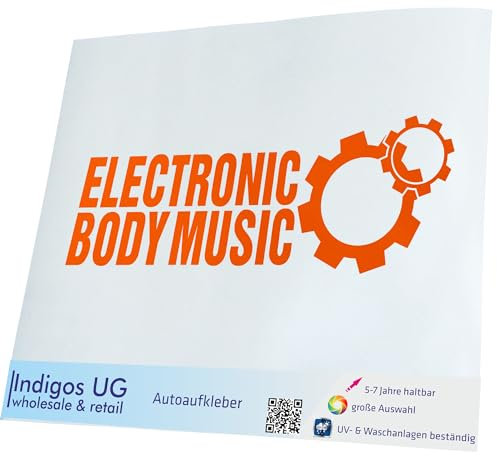 INDIGOS UG Auto Aufkleber Elektronic Body Music - EBM Zahnrad - 400x147mm orange - Selbstklebender Sticker für Auto, Fenster, Bus oder LKW - Tuning