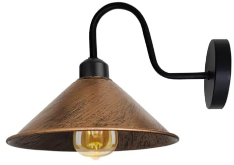 LEDSone Vintage-Wandleuchte, Vintage-Wandlampe, E27-Sockel, Schraubsockel, industrielle Wandmontage, Schwanenhals, kegelförmiger Schirm, Wandleuchte [Energieklasse A] (Black) (Gebürstetes Kupfer)