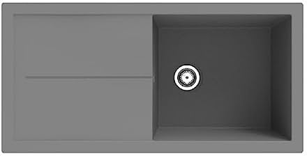 Respekta Cleveland Fregadero de material compuesto en gris/Fregadero empotrado de 1 cubeta de 100 x 50 cm/Apto para bases a partir de 60 cm de ancho