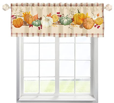 One Lover Herbst Kürbis Erntedankfest Scheibengardinen Bistrogardine mit Stangendurchzug Stores Gardinen Schals Landhaus Küche Gardinen für Badezimmer Klein Fenster Multicolor 137x45cm