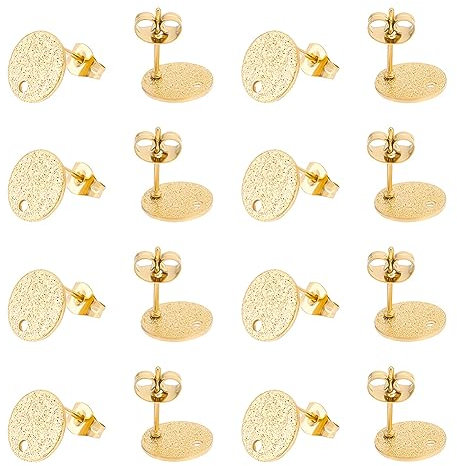 UNICRAFTALE Lot de 30 clous d'oreilles en acier inoxydable texturé plat rond dorés, hypoallergéniques, pour la fabrication de boucles d'oreilles faites maison