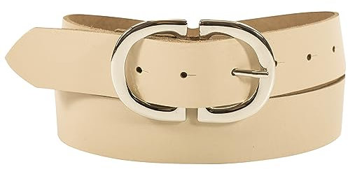 fashionchimp Basic Damengürtel aus 100% echtem Leder, Ledergürtel mit eleganter Doppelschließe, Breite ca. 3,3cm, Made In Germany (Creme-Montana, 125/BW110)