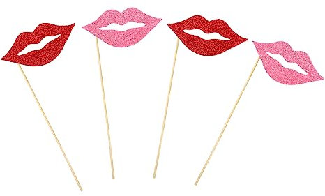 HOMSFOU 200 STK Foto Requisiten Party-Requisiten Für Fotoautomaten Partyzubehör Selber Machen Luau-Party-Foto-Requisiten Roter Glitzer-Lippenstift Bankett Einstellen Papier Willkommen