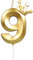 Yiran Gold 9th Birthday Candles with Crown, 3inch Giant Number 9 Candle, 9th Birthday Candle for Cake,Happy Birthday Candle, Cake Candles Cake Topper Decorations for Girls Boys Birthday Party Supplies