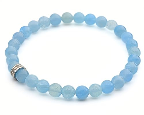 LAVISA Edelstein Armband - Echte Naturstein Perlen | Kristalle, Heilsteine | Onesize Unisex (Aquamarin 6mm)