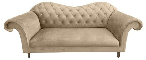 Ares Meble Vera Chesterfield Sofa - 3 Sitzer 200x90 cm - Eleganz Couch - Samt Glamour - Luxury Relaxsofa - Beine aus Walnussholz - Beige