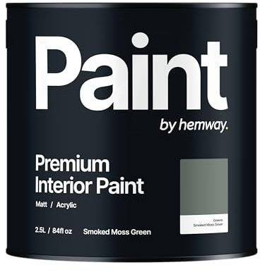Hemway - Premium Interior Paint - Smoked Moss Green 2.5 L | Indoor Matt Finish, Acrylic & Water-Based Emulsion | Quick Dry & High Coverage for the Kitchen, Bathroom & Bedroom