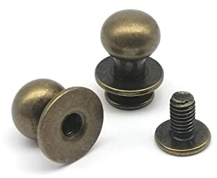 Zixinz-Socket Cap Screws 10pcs Solid Brass Copper Round Ball Head Leather Craft Bag Purse Belt Screw Back Nail Rivet Screwback Nipple Stud Spot, Corrosion-resistance (Color : Antique brass, Size : H