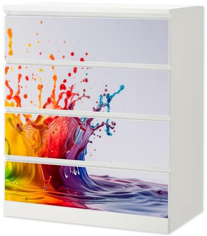 Sunnywall® Möbelfolie passend für IKEA Malm Kommode Schrankfolie Aufkleber mit Farbspritzer Motiv | blasenfrei verkleben | Kinderzimmer 4er 80 cm