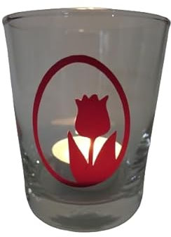 Lichtidee Teelicht Glas Windlicht Tischlicht Print mit Tulpe im Ei rot Herbst Handmade Unikat Maritim Geburtstag Ostern Muttertaggeschenk