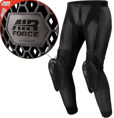Shima Bandit Pantalon Moto Homme Homologué Genouillères Airforce Pantalon De Moto Armure Cuir Combinaison de Motos Protection Ajustable Genoux Renforcé Airflow Elastique (Hommes, Noir, 58)