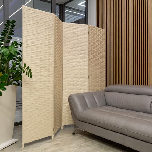 HEXIM Paravent 180x180 cm - Trennwand 4-teilig klappbar für Innenbereich - Raumteilung Büro Homeoffice Stellwand Privatsphäre freistehend (LR192-creme)