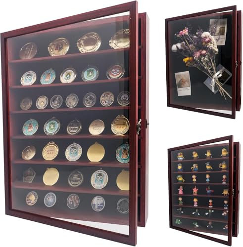 GraduationMall Marco de caja de sombra con estantes extraíbles, caja de memoria profunda de cerezo de 16 x 20 pulgadas, vitrina para medallas militares, flores, recuerdos coleccionables