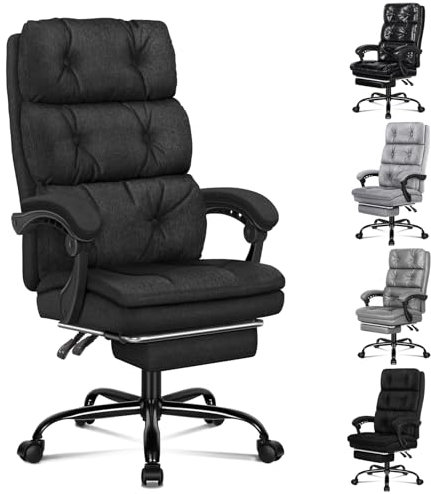 ALFORDSON Sedia Ufficio, Reclinabile 150°, Schienale Alto, Doppio Strato, Girevole 360° per Casa, sedia da scrivania, Tessuto, Nero
