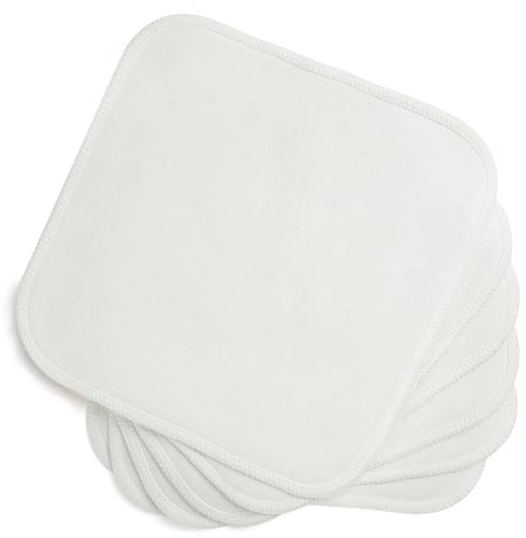 Aomig 6Pcs Bamboo Cotton Baby Wipes, 20x20cm Face Cloth Washable Reuseable Baby Wipes, Perfect for Babys Hands and Face, Makeup Remover Cloths from Natural Thread Baby Wipes, Antibacterial