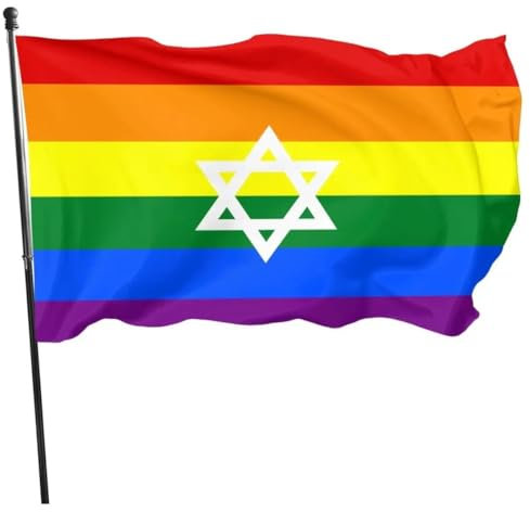 Zghhc Bandiera Israele Bandiera Arcobaleno Bifacciale con Occhielli in Ottone Bandiera Israele LGBT Gay Pride con Bandiera Israele in Poliestere con Foro