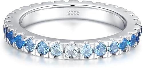 Ewigkeitsring aus 925 Sterling Silber mit Blauen Kristallen – Damenring Hochglanzpoliert, Ring Saphir und Türkis Blautöne – Eleganter Stapelring (Silber, 50)