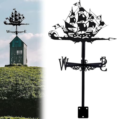 GFLCWYP Wetterfahne Aus Segelschiff Piratenschiff Windanzeiger Aus Gusseisen Zur Dekoration Im Außenbereich Für Den Außenbereich