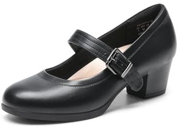 DREAM PAIRS Zapatos de Tacón Bajo Clásicos Mujer Mary Jane Zapatos de Salón de Tacón Ancho con Plantilla Acolchada,Size 40,Negro,DWUMPU2538