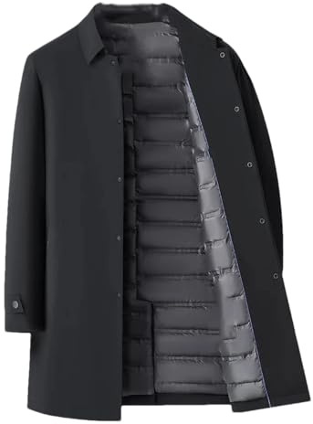 YTR6TW Herren Luxus Lange Daunenjacke Herren Winter Leichte Dicke Warme Daunenparka Mantel Business Casual Trenchcoat, Schwarz , L